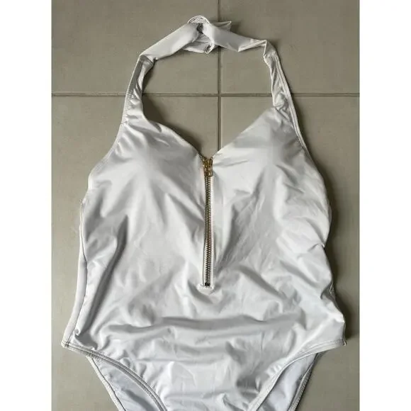Kenny Flowers Swim One Piece Swimsuit Gold Zip The Santorini Swimwear